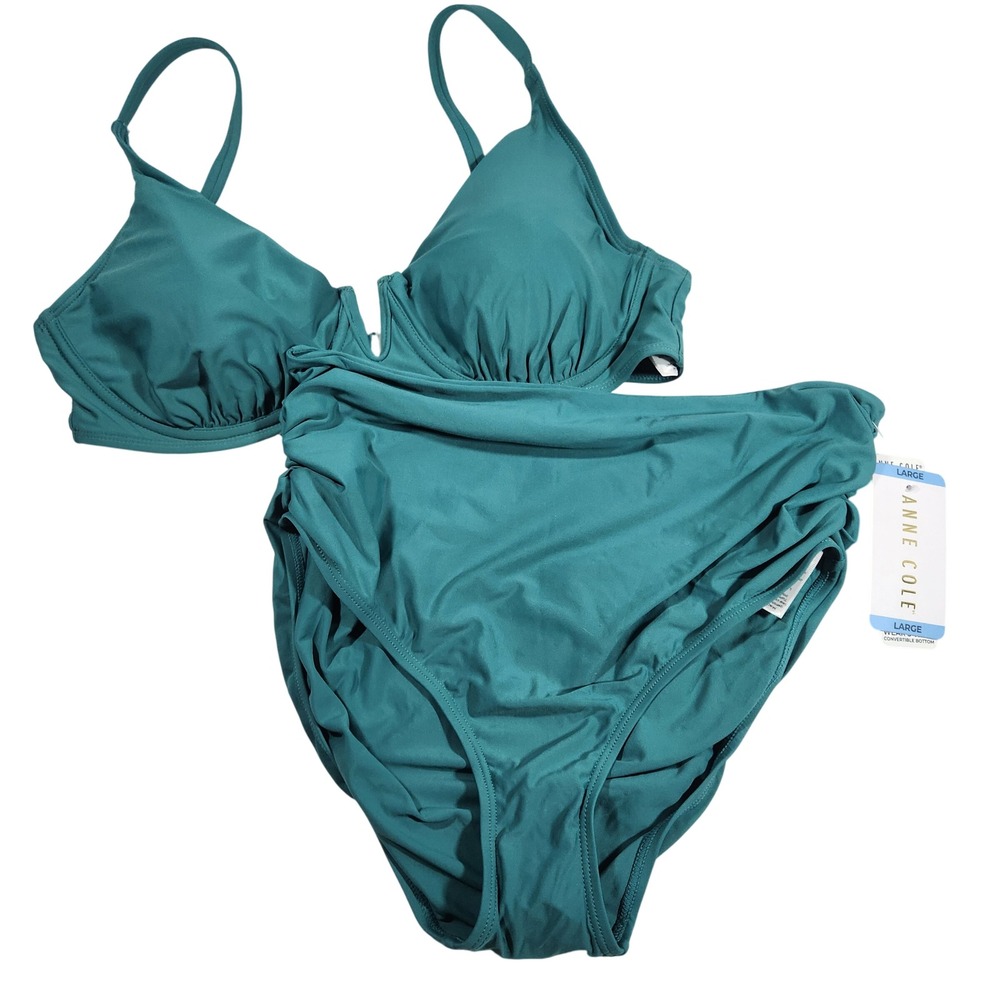 Anneโ Cole Bikini Swimsuit Women Large Green UPF 50 Convertible High Waist Set